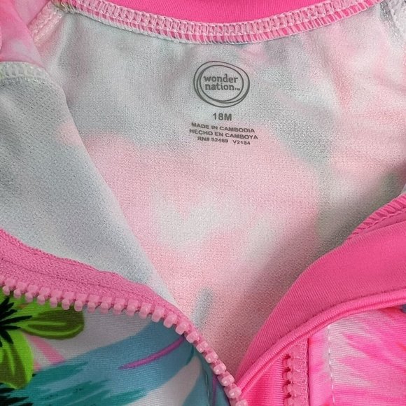 Wonder Nation Swimsuit Toddler Sz 18M Tropical Hawaiian Floral UPF 50 Rash Guard - Picture 4 of 12